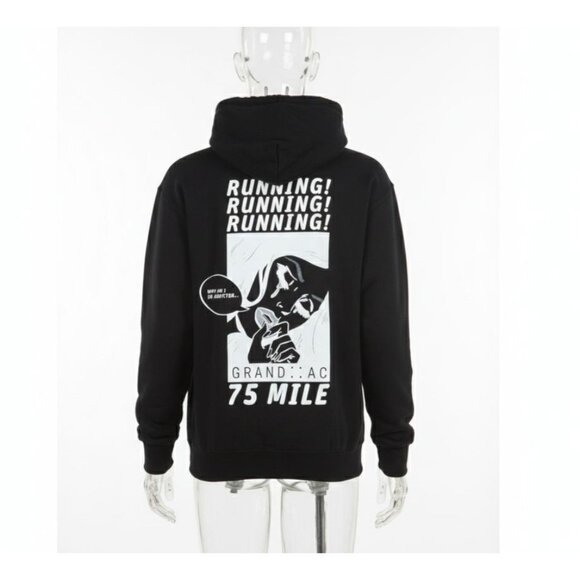 Grand AC 75 Mile Why I'm So Addicted Black Running Hoodie Sweater Men's Small - Picture 2 of 10
